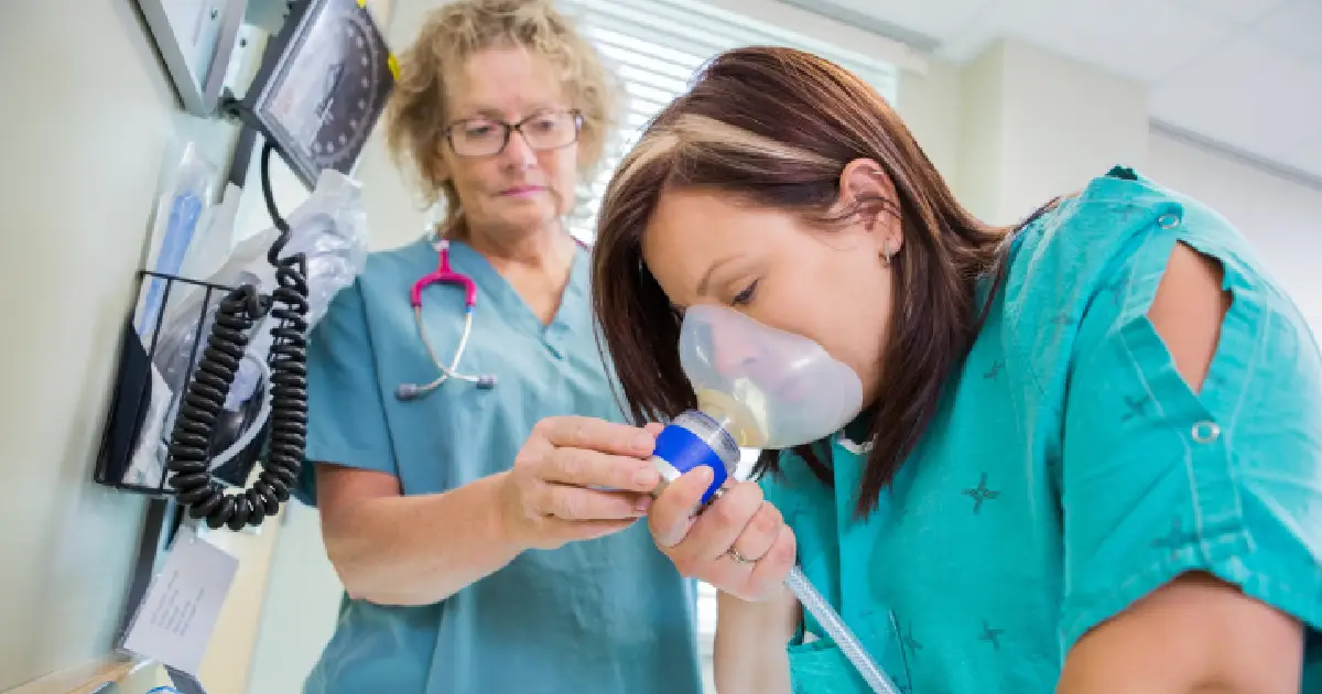 Patient using the PRO-NOX nitrous oxide system in Fayetteville, TN, for anxiety and pain relief